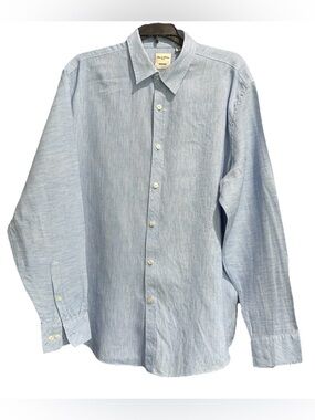 Murano Baird McNutt Irish Linen Cotton Blend Blue Stripe Button Down Men’s XL